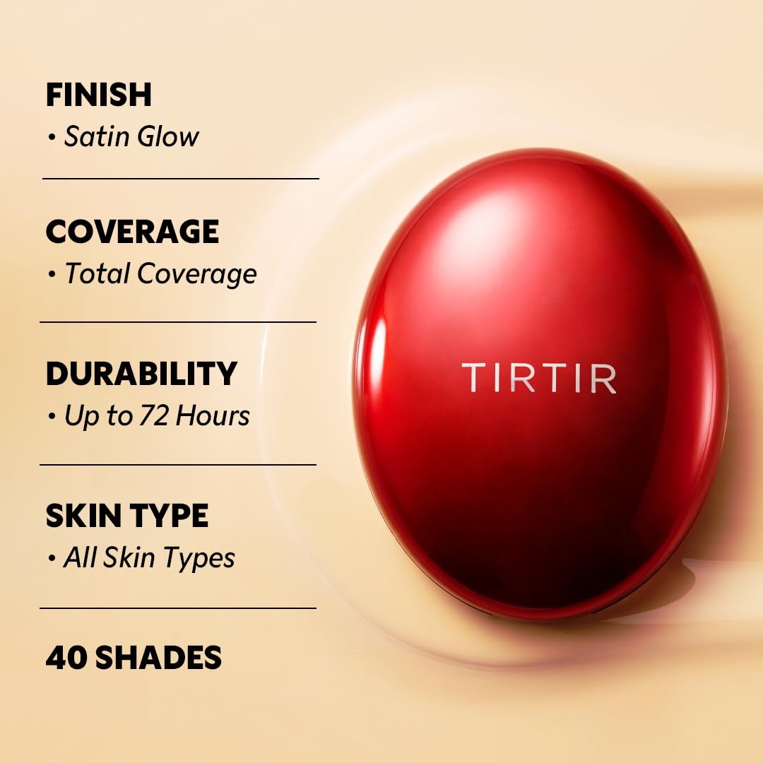 TIRTIR Mask Fit Red Cushion Foundation | Full coverage, Weightless, Skin fit, Satin Glow Finish, Korean Makeup BB Foundation, beauty, Tattoo cover up, Buildable (#33W Ginger / 0.63 Fl Oz)