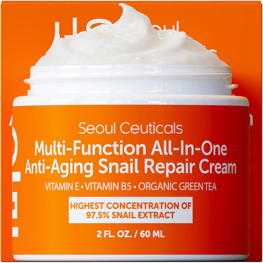 SeoulCeuticals Korean Skin Care 97.5% Snail Mucin Moisturizer Cream - K Beauty Skincare Day & Night Snail Repair Cream Filtrate Cruelty Free 2oz